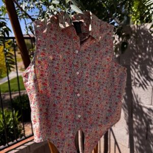 LAUREN RALPH LAUREN SLEEVELESS BLOUSE WITH TIE FRONT 100% COTTON SIZE 14